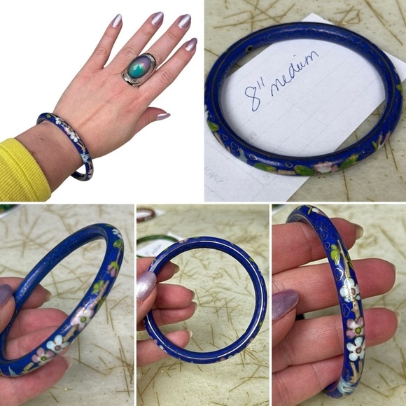 Vintage Cloisonné Bangle Bracelet Singles Floral in Various Colors and Sizes - Picture 3 of 8